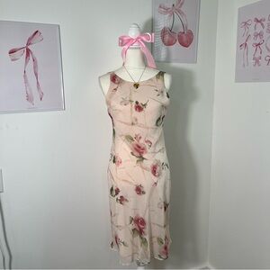 Maurices Deadstock Floral Cream Rose‎ Vintage Y2K Midi Dress Womens Medium